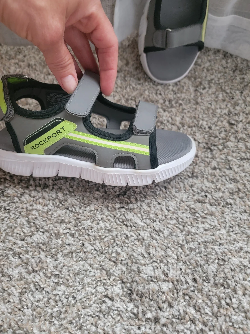 Rockport Kids Gray and Lime Velcro Sport Sandals